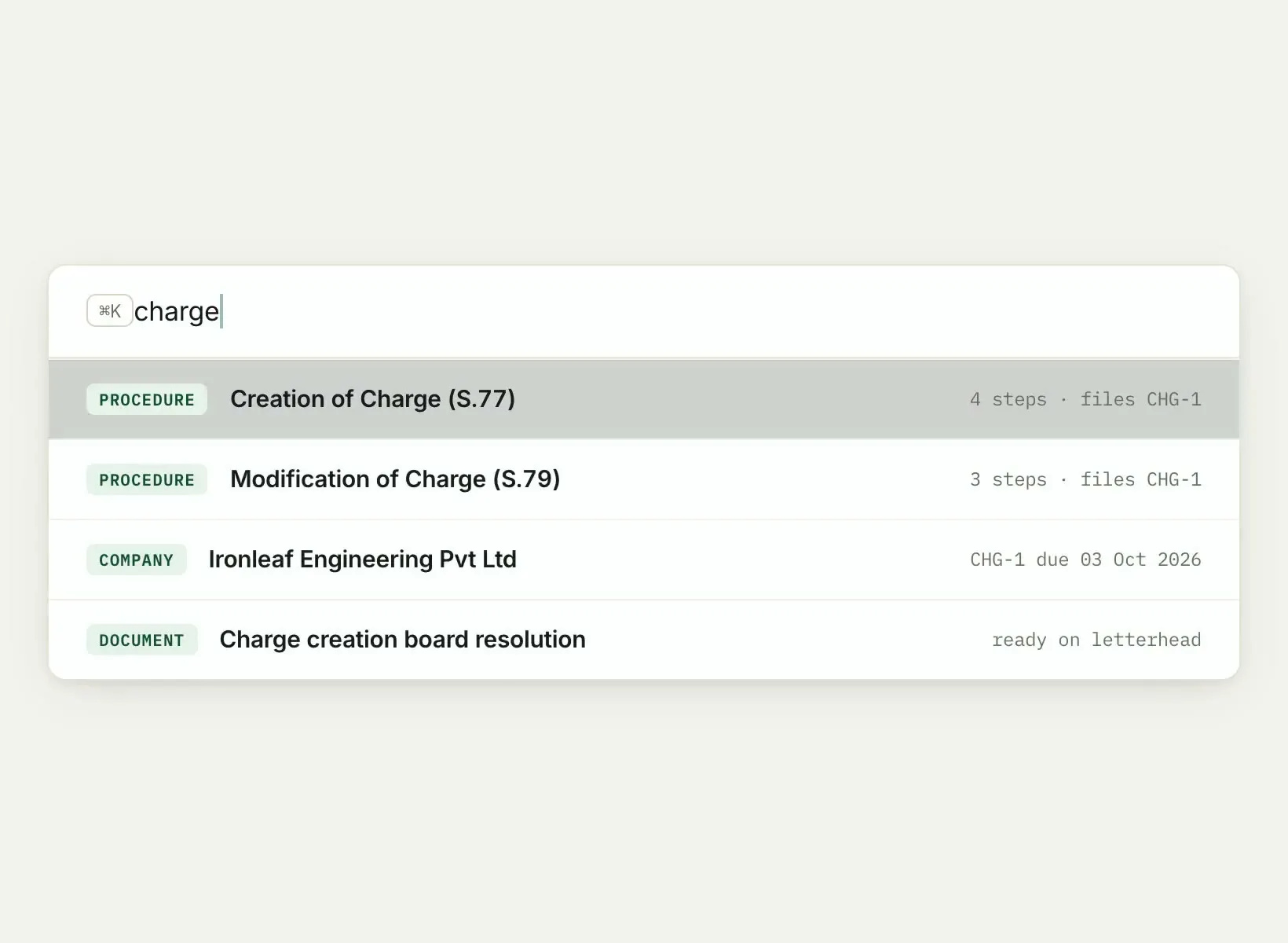 Search any procedure, company or document from one palette